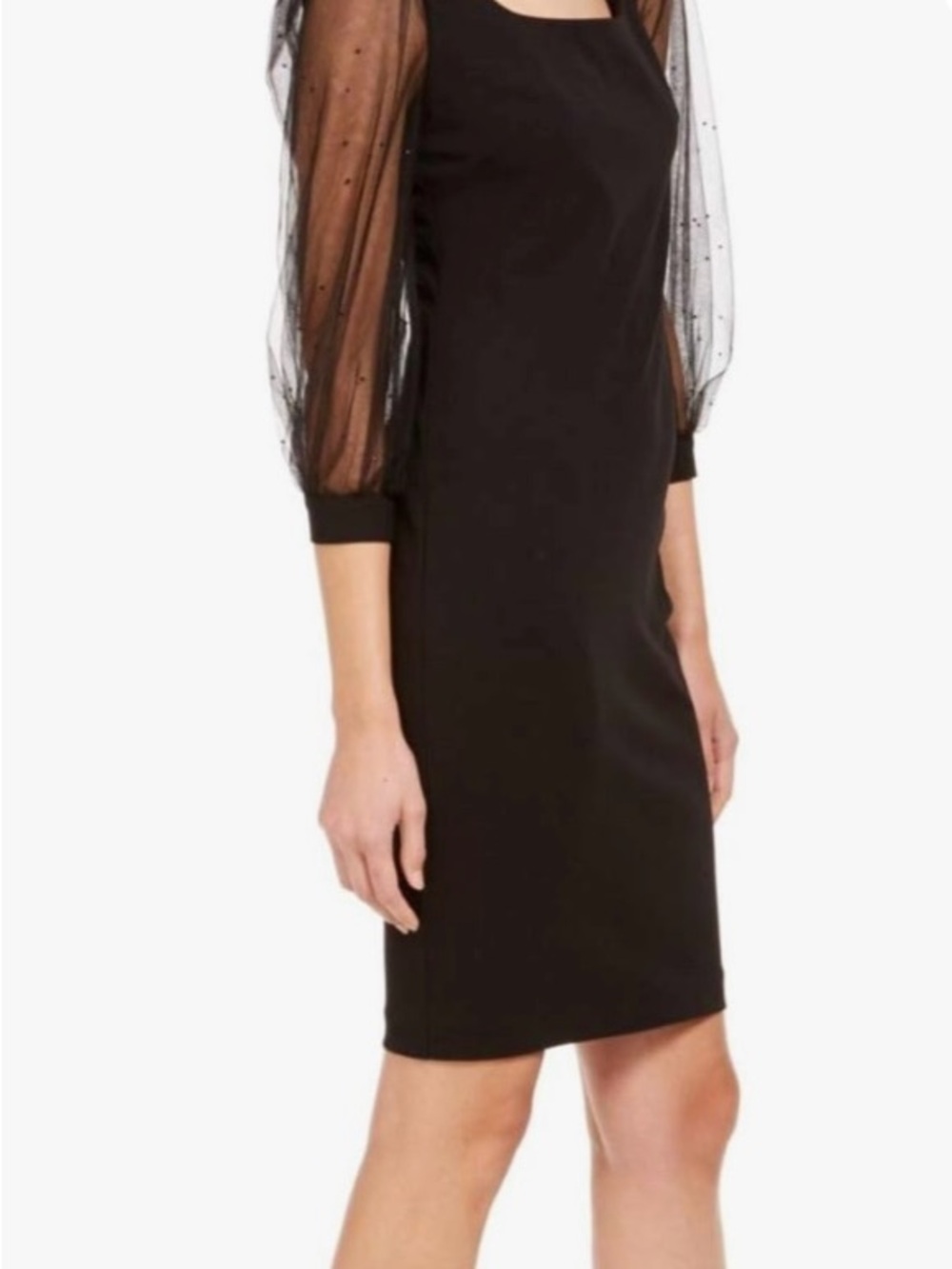 Calvin Klein Three Quarter Mesh Sleeve Sheath Dress With Square Neckline - NWT